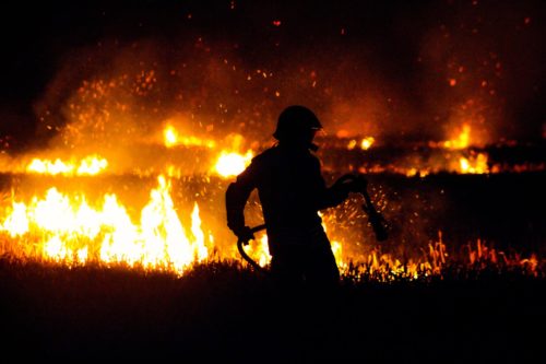 Feuerwehrmann bekämpft Feuer